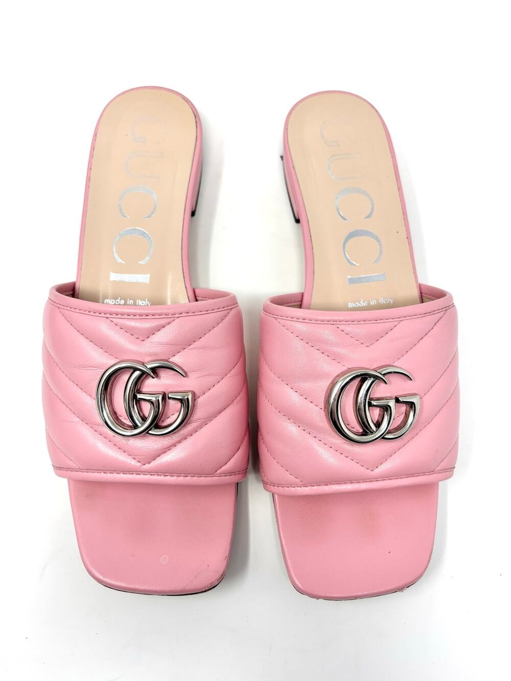 Gucci Marmont Nappa Matelasse Quilted Leather Slide Flat Sandal EU 39.5